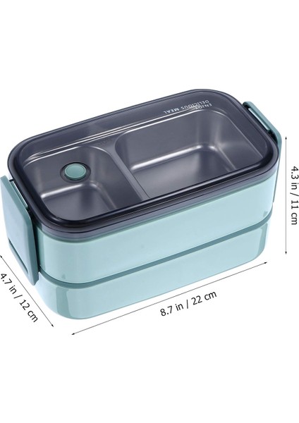 İki Kat Üç Bölmeli 304 Paslanmaz Çelik Yeni Nesil Yeşil Saklama Kabı, Lunchbox 1400 ML