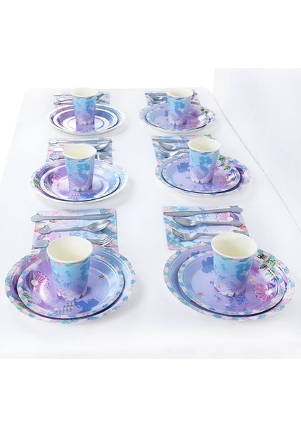 B11-16PCS Denizkızı Parti Tek Kullanımlık Sofra Renkli Kabuk Plaka Bardak Deniz Altında Parti Bebek Duş Küçük Denizkızı Doğum Günü Partisi Decora (Yurt Dışından)
