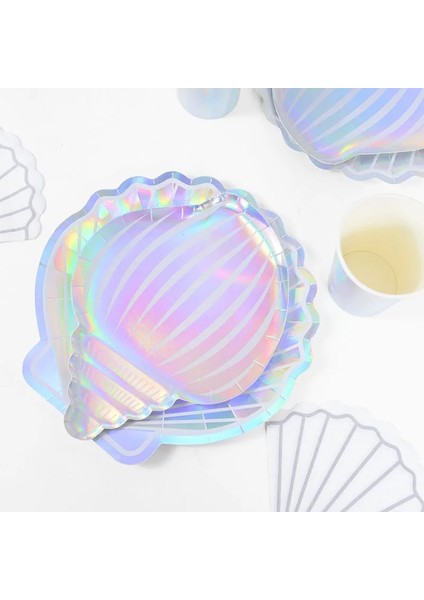 B11-16PCS Denizkızı Parti Tek Kullanımlık Sofra Renkli Kabuk Plaka Bardak Deniz Altında Parti Bebek Duş Küçük Denizkızı Doğum Günü Partisi Decora (Yurt Dışından)