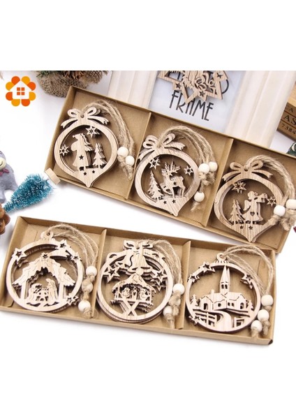 Kutu Tipi C 12 Adet/kutu Vintage Hollow Noel Ahşap Kolye Süsler Noel Partisi Süslemeleri Noel Ağacı Süsler Asılı Hediyeler (Yurt Dışından)
