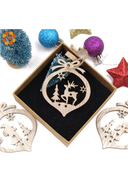 Kutu Tipi C 12 Adet/kutu Vintage Hollow Noel Ahşap Kolye Süsler Noel Partisi Süslemeleri Noel Ağacı Süsler Asılı Hediyeler (Yurt Dışından)