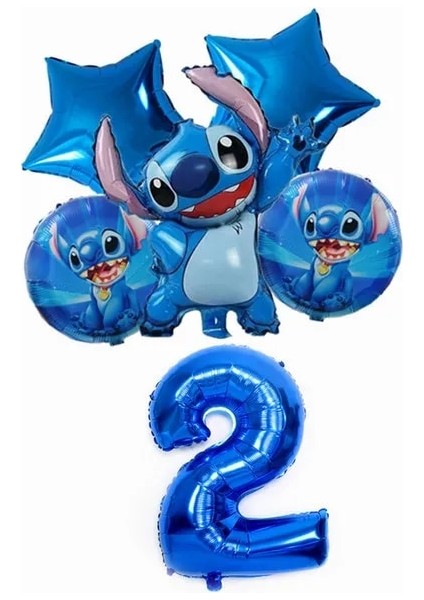 6 Adet Numarası 2 Lilo ve Stitch Doğum Günü Dekorasyon Dikiş Kek Topper Arka Plan Banner 3D Balon Çocuklar Erkek Kız Bebek Duş Malzemeleri (Yurt Dışından)