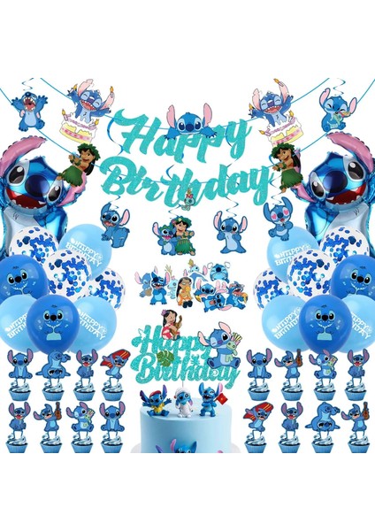 6 Adet Numarası 2 Lilo ve Stitch Doğum Günü Dekorasyon Dikiş Kek Topper Arka Plan Banner 3D Balon Çocuklar Erkek Kız Bebek Duş Malzemeleri (Yurt Dışından)