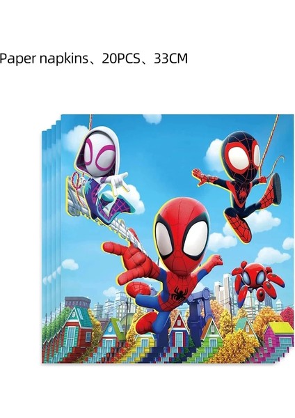 Patlamış Mısır Kutusu-6 Adet Örümcek Adam ve Arkadaşı Tema Spidey Doğum Günü Partisi Dekorasyon Tek Kullanımlık Sofra Plaka Kek Topper Çocuklar Boy Parti Malzemeleri (Yurt Dışından)