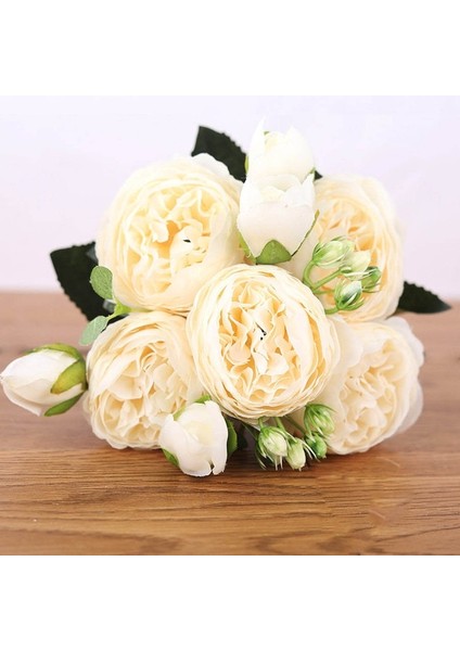 Beyaz 30 cm Gül Pembe Ipek Buket Şakayık Yapay Çiçekler 5 Büyük Kafalar 4 Küçük Tomurcuk Gelin Düğün Ev Dekorasyon Sahte Çiçekler Sahte (Yurt Dışından)