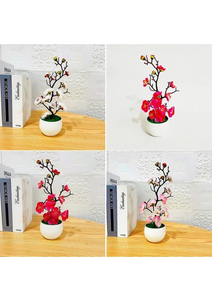Pembe Bonsai Ipek Çiçekler Erik Çiçekleri Yapay Bitki Sahte Çiçekler Pot Flores Sakura Ağacı Dalları Ev Odası Dekorasyon (Yurt Dışından) fırsatları