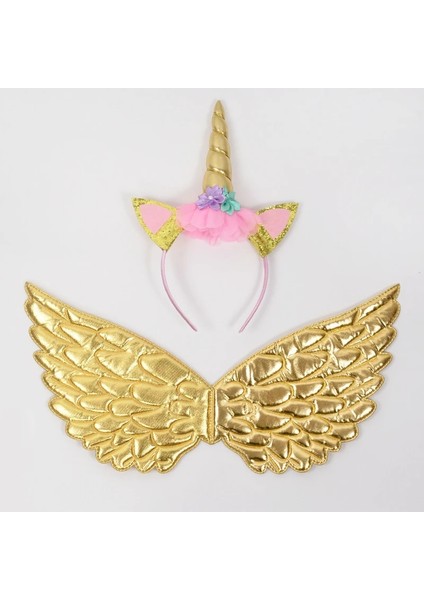 SET12 Unicorn Kafa Bandı Peri Melek Kanatları Çocuklar Hediye Kızlar Gökkuşağı Ünikorn Doğum Günü Partisi Dekorasyon Cosplay Sahne Malzemeleri Bebek Duş (Yurt Dışından) fırsatları