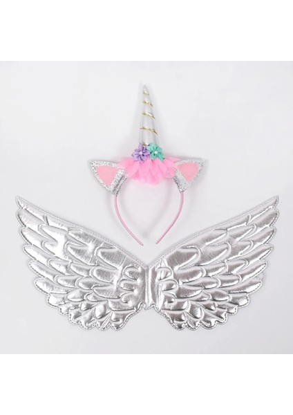 SET12 Unicorn Kafa Bandı Peri Melek Kanatları Çocuklar Hediye Kızlar Gökkuşağı Ünikorn Doğum Günü Partisi Dekorasyon Cosplay Sahne Malzemeleri Bebek Duş (Yurt Dışından) indirimleri