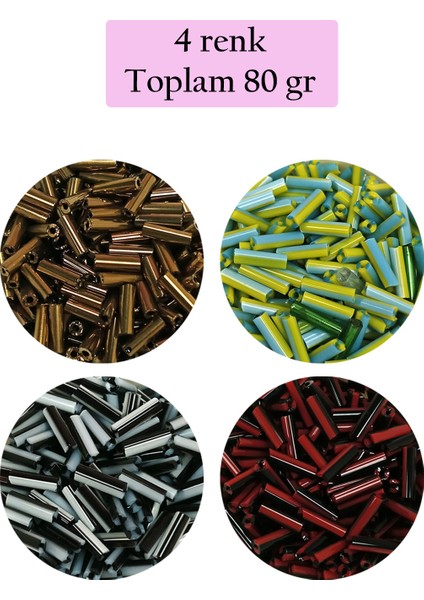 Uzun Boru Kesme Boncuk Çap 2mm Uzunluk 10 Mm - 4 Renk - Toplam 80 Gram - Bnc432