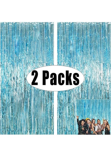 Siyah 2 Paket Metalik Folyo Tinsel Saçak Perde Düğün Denizkızı Doğum Günü Partisi Dekorasyon Bebek Duş Yıldönümü Fotoğraf Arka Plan (Yurt Dışından) fiyatları