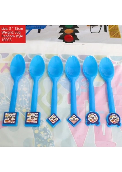 Kaşık 10 Adet Inşaat Kamyonları Mühendislik Arabaları Parti Tek Kullanımlık Sofra Seti Plaka Bardak Afiş Doğum Günü Partisi Süslemeleri Çocuklar Kek Dekor (Yurt Dışından)