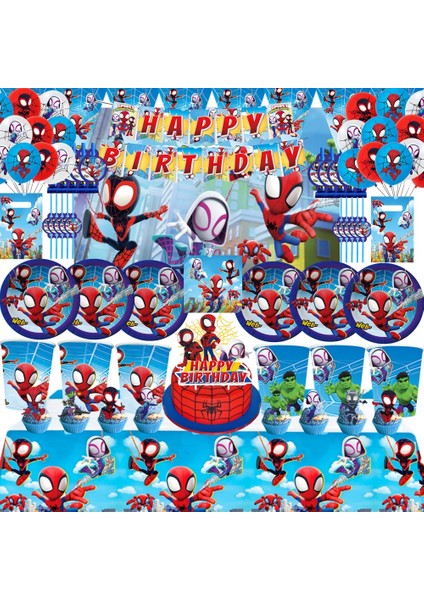 Patlamış Mısır Kutusu-6 Adet Spidey ve Onun Inanılmaz Arkadaşları Parti Dekorasyon Malzemeleri Kağıt Tabak Masa Örtüsü Örümcek Adam Tema Bebek Duş Balonları Çocuklar Şekerleri (Yurt Dışından)