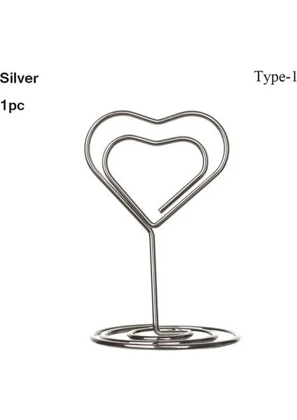 Silver-Type1-1pc Moda Masaüstü Dekorasyon Kağıt Kelepçe Gül Altın Kalp Şekli Masa Numaraları Tutucu Yer Kartı Kelepçeleri Standı Fotoğraf Klipleri (Yurt Dışından)