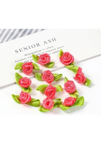 Gül Kırmızı 100 Adet 50/100 Adet 2 cm Mini Şerit Güller Yaprak Saten Gül Tomurcukları Kumaş Çiçekler Dıy Düğün Zanaat Malzemeleri Şerit Yay-Düğüm Süslemeleri (Yurt Dışından)