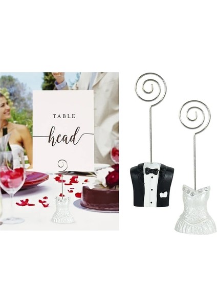 L01 Gelin ve Damat Şekli Metal Fotoğraf Tutucu Standları Masa Numarası Tutucular Yer Adı Kart Kağıdı Menü Klipleri Düğün Masaüstü Süslemeleri (Yurt Dışından)