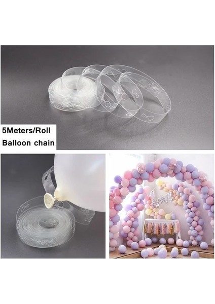 5 M Balon Zinciri 6 Adet/paket 5mm * 10 M Balon Halat Folyo Balon Lazer Şerit Hava Balonu Sarma Dokunun Ev Düğün Doğum Günü Partisi Dekorasyon (Yurt Dışından)