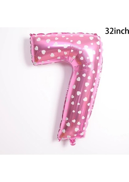 Noktalı Pembe 7 Yay Bebek Kız Pembe Balon Seti 32 Inç Pembe Nokta Numaralandırma Balon Arabası Helyum Topu 1. Doğum Günü Partisi Süslemeleri Bebek Duş (Yurt Dışından)