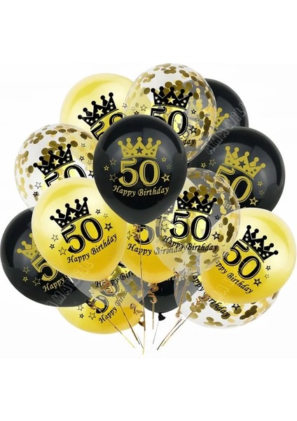 Gold-50 15 Adet Lateks Mutlu Doğum Günü Balon 12 Inç Konfeti Balonları 30 40 50 60 70 Yaşında Yıldönümü Düğün Doğum Günü Partisi Dekoru (Yurt Dışından)