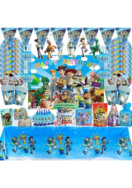 Büyük Caketopper 1 Adet Oyuncak Hikayesi Tema Doğum Günü Partisi Balon Buzz Lightyear ve Woody Tek Kullanımlık Sofra Çocuk Parti Banner Dekor Peçete Bardak Malzemeleri (Yurt Dışından)