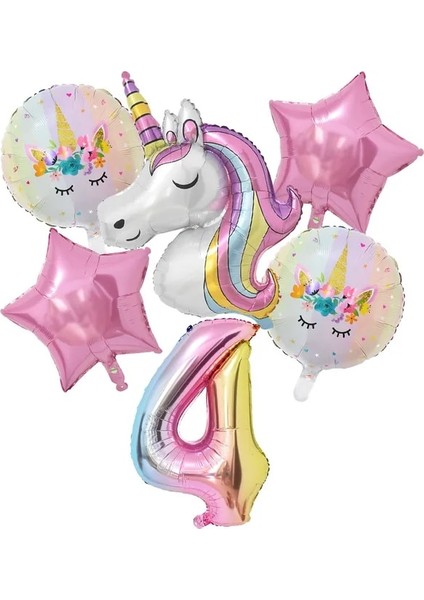 6 Adet Number4 Set 1 Takım Gökkuşağı Unicorn Balon 32 Inç Numarası Folyo Balonlar 1st Çocuklar Unicorn Tema Doğum Günü Partisi Süslemeleri Bebek Duş Globos (Yurt Dışından)