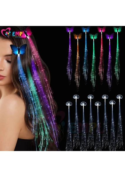 Color2 Kelebek LED Parlayan Flaş Peruk Saç Örgülü Klip Firkete Renkli Aydınlık Saçlar Düğün Bebek Hediyeleri Doğum Günü Partisi Süslemeleri (Yurt Dışından)