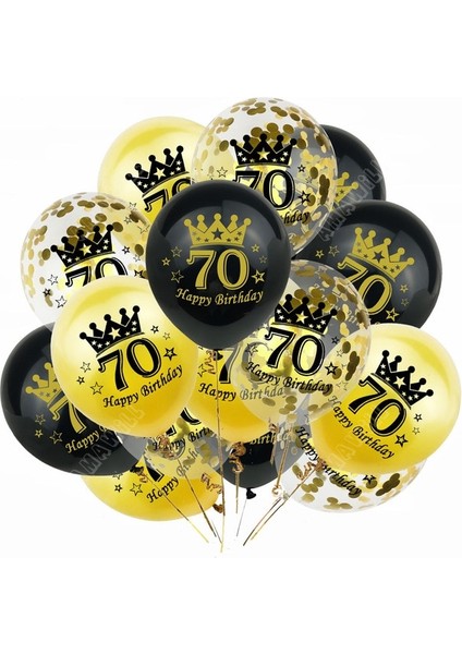 Gold-70 15 Adet Lateks Mutlu Doğum Günü Balon 12 Inç Konfeti Balonları 30 40 50 60 70 Yaşında Yıldönümü Düğün Doğum Günü Partisi Dekoru (Yurt Dışından)
