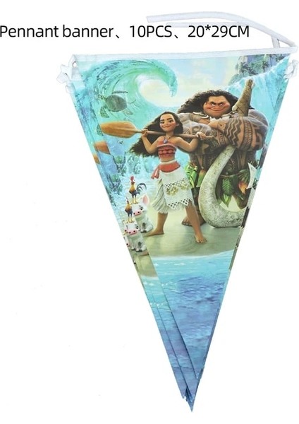Bayraklar-10 Adet Disney Moana Doğum Günü Partisi Dekorasyon Malzemeleri Çocuklar Bebek Duş Sofra Bardak Tabaklar Afiş Balonlar Olay Dekor Hediye Şekeri (Yurt Dışından)