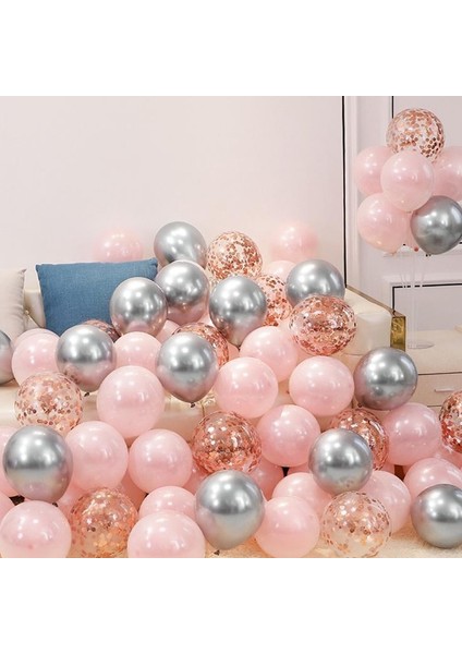 Set 28 18 Adet 10 Inç Pembe Altın Gümüş Krom Lateks Balon Düğün Doğum Günü Navidad Parti Süslemeleri Helyum Konfeti Globos Bebek Duş (Yurt Dışından)