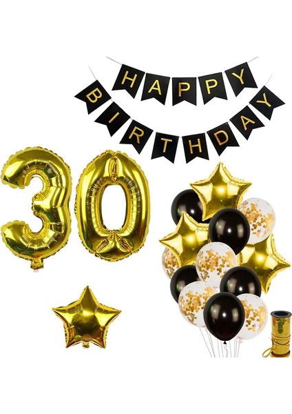15 Adet Set1 Siyah Altın Mutlu Doğum Günü Banner Balonlar Helyum Numarası Folyo Balon Erkek Bebek Çocuklar Için Yetişkin 18 30 Doğum Günü Partisi Süslemeleri (Yurt Dışından)