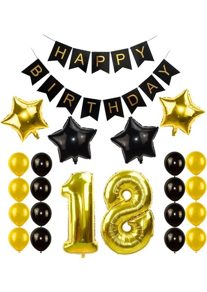 15 Adet Set1 Siyah Altın Mutlu Doğum Günü Banner Balonlar Helyum Numarası Folyo Balon Erkek Bebek Çocuklar Için Yetişkin 18 30 Doğum Günü Partisi Süslemeleri (Yurt Dışından)