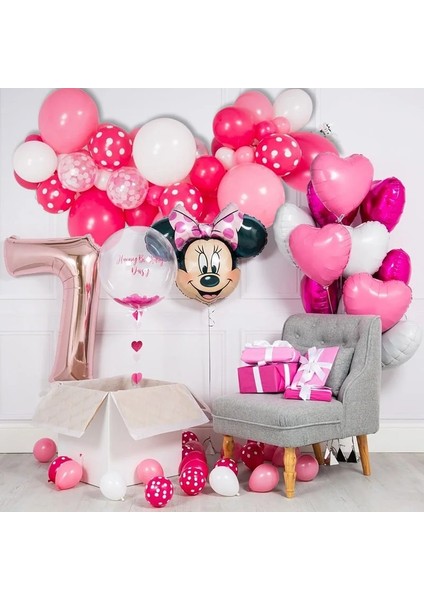 Balon-1 Adet Disney Minnie Mouse 1st Doğum Günü Dekor Bebek Kız Iyilik Parti Dekoru Bebek Kız Için Diy Doğum Günü Balon Dekor Bebek Duş Hediyeleri (Yurt Dışından) indirimleri