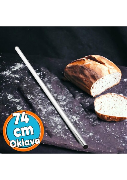 Alüminyum Metal Oklava Tekli 74 cm Mutfak Börek Hamur Un Yufka Açma Silindir Yuvarlak Krom Renk