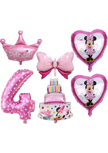 4-6 Adet Disney Minnie Mouse Doğum Günü Dekor Bebek Kız Iyilik Parti Dekor Diy Doğum Günü Numarası Balon Kombinasyonu Bebek Duş Hediyeler Kız Için (Yurt Dışından)