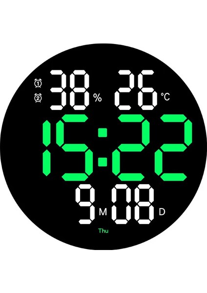 Dijital Modern 12INÇ LED Duvar Dijital Saat Sıcaklık Nem Alarm Kumandalı