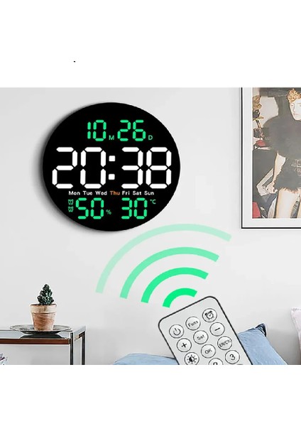 Dijital Modern 12INÇ LED Duvar Dijital Saat Sıcaklık Nem Alarm Kumandalı modelleri