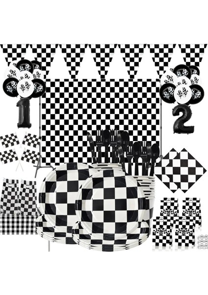 11 Adet Set 4 Siyah Beyaz Damalı Yarış Doğum Günü Partisi Favor Bayrak Plakaları Bardak Peçeteler Numarası Balon Seti Şeker Çanta Yarış Arabası Çocuk Ev Dekor (Yurt Dışından) fırsatları