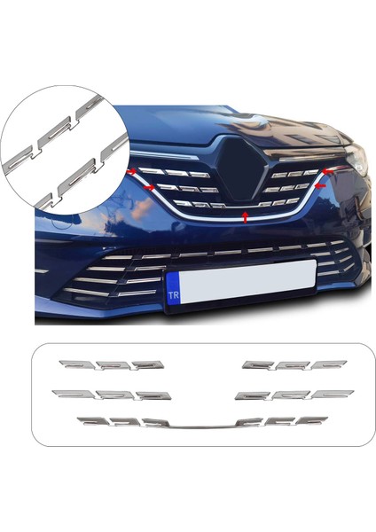 Renault Megane 4 Uyumlu 2020 ve Üzeri Krom Ön Panjur 5 Parça Paslanmaz Çelik