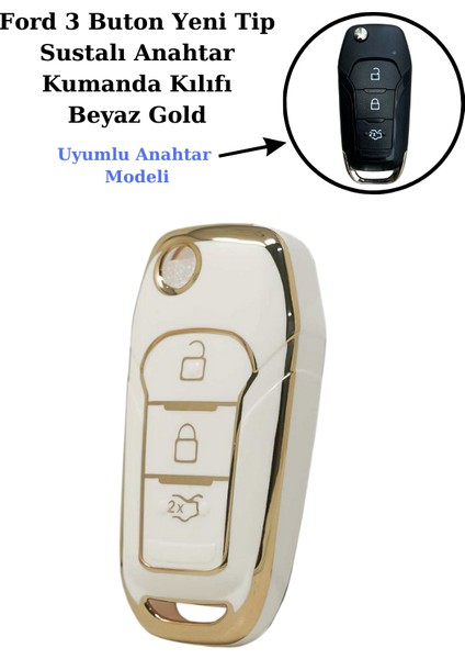 Ford Fiesta Anahtar Kılıfı Beyaz Gold 2017-2021