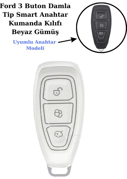 Ford Focus Smart Anahtar Kılıfı Beyaz Gümüş 2011-2020