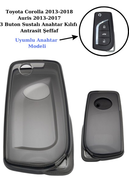 Toyota Corolla Anahtar Kılıfı Antrasit Şeffaf 2013-2018