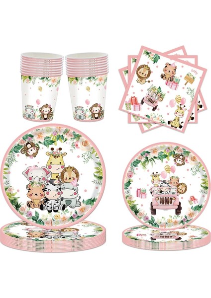FORK-10PCS Masa Örtüsü Süslemeleri Pembe Orman Safari Tema Parti Malzemeleri Tek Kullanımlık Masa Örtüsü Sofra Bebek Duş Çocuk Doğum Günü Partisi (Yurt Dışından)