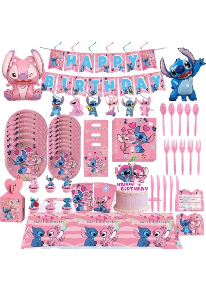 6 Adet Numarası 8 Pembe Lilo ve Dikiş Kızın Doğum Günü Dekorasyon Tek Kullanımlık Kağıt Tabak Afiş Peçete Bardak Balonlar Bebek Duş Çocuklar Parti Malzemeleri (Yurt Dışından)