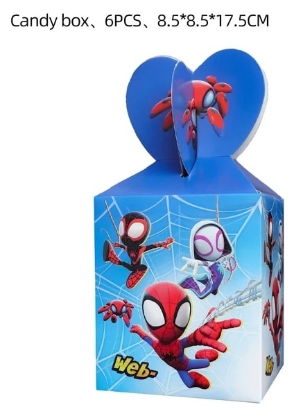 Şeker Kutusu-6pcs Spidey ve Onun Inanılmaz Arkadaşları Parti Dekorasyon Malzemeleri Kağıt Tabak Masa Örtüsü Örümcek Adam Tema Bebek Duş Balonları Çocuklar Şekeri (Yurt Dışından)