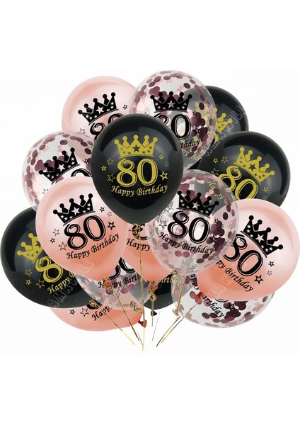 Rosegold-80 15 Adet Lateks Mutlu Doğum Günü Balon 12 Inç Konfeti Balonları 30 40 50 60 70 Yaşında Yıldönümü Düğün Doğum Günü Partisi Dekoru (Yurt Dışından)