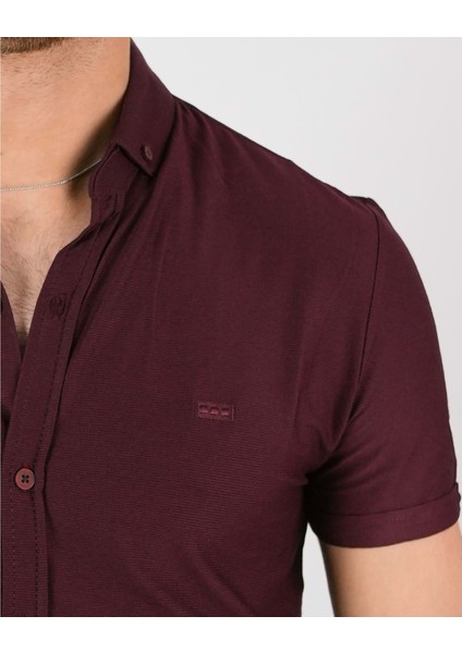 Erkek Likralı Bordo Kısa Kol Gömlek fiyatları