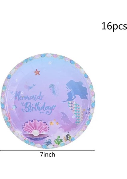 B05-16PCS Denizkızı Parti Tek Kullanımlık Sofra Renkli Kabuk Plaka Bardak Deniz Altında Parti Bebek Duş Küçük Denizkızı Doğum Günü Partisi Decora (Yurt Dışından)