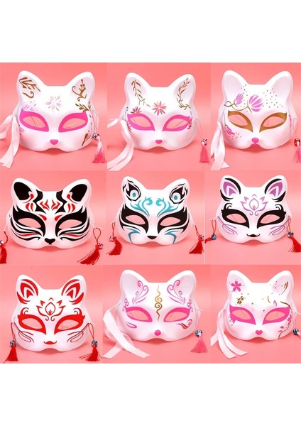 Mavi Bilinmeyen Tilki Anime Tilkiler Maskesi Japon Cosplay Rave El-boyalı Karikatür Şeytan Avcısı Yarım Yüz Kedi Maskeleri Masquerade Festivali Parti Sahne fiyatları