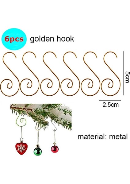 Altın S Kancalar 6 cm 6 cm 6 Adet Renkli Noel Topu Noel Ağacı Dekor Mutlu Yeni Yıl 2023 Hediyeler Süsleme Navidad 2022 Ev Için Noel Dekorasyonu (Yurt Dışından)