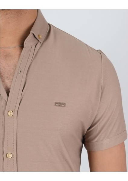 Erkek Likralı Bej Kısa Kol Gömlek fiyatları