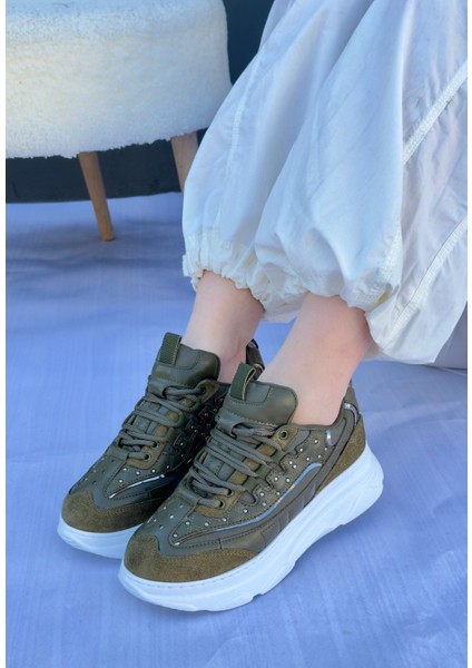 Yeşil Süet Bağcıklı Kadın Sneaker Ayakkabı